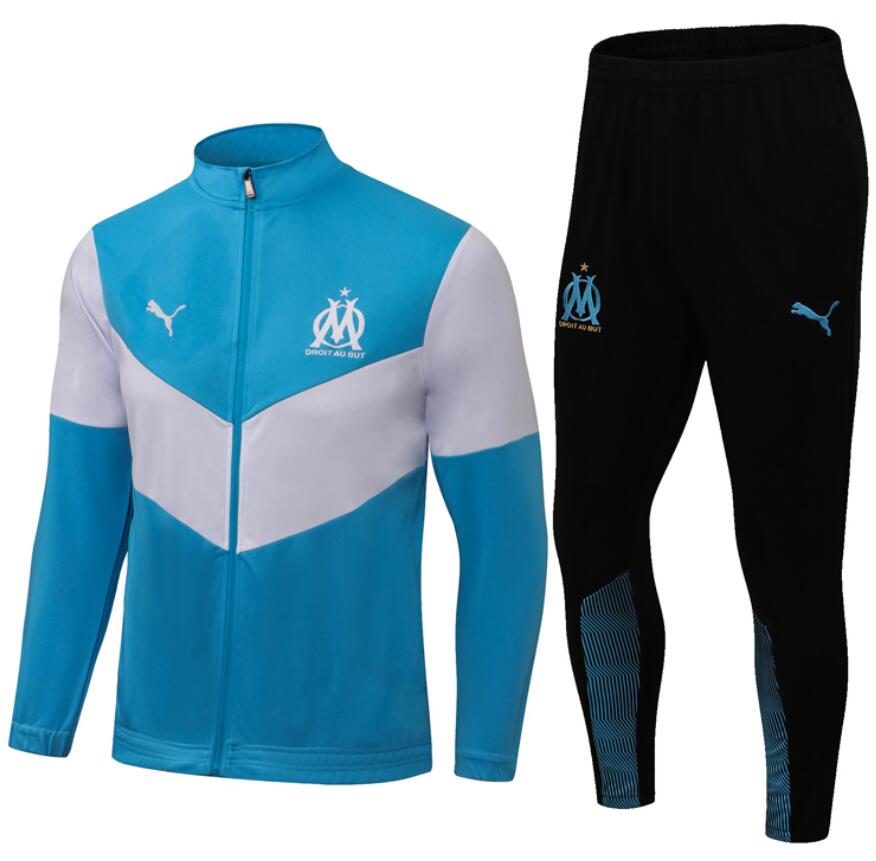 2021/22 Marseille Blue White Training Kits Jacket with Pants